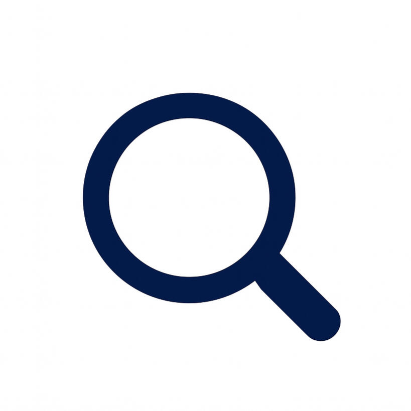 Navy blue magnifying glass icon representing AI-powered research. Text: "Dominate with our AI Platform – We leverage our AI engine to conduct personalized research on your campaign targets."
