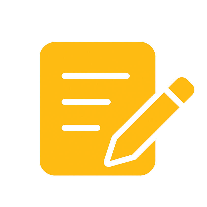 Yellow icon of a document and pencil representing intake and personalization. Text: "Your Story…Your Goals – You complete our intake form. We craft your profile, your value, your voice, your edge."